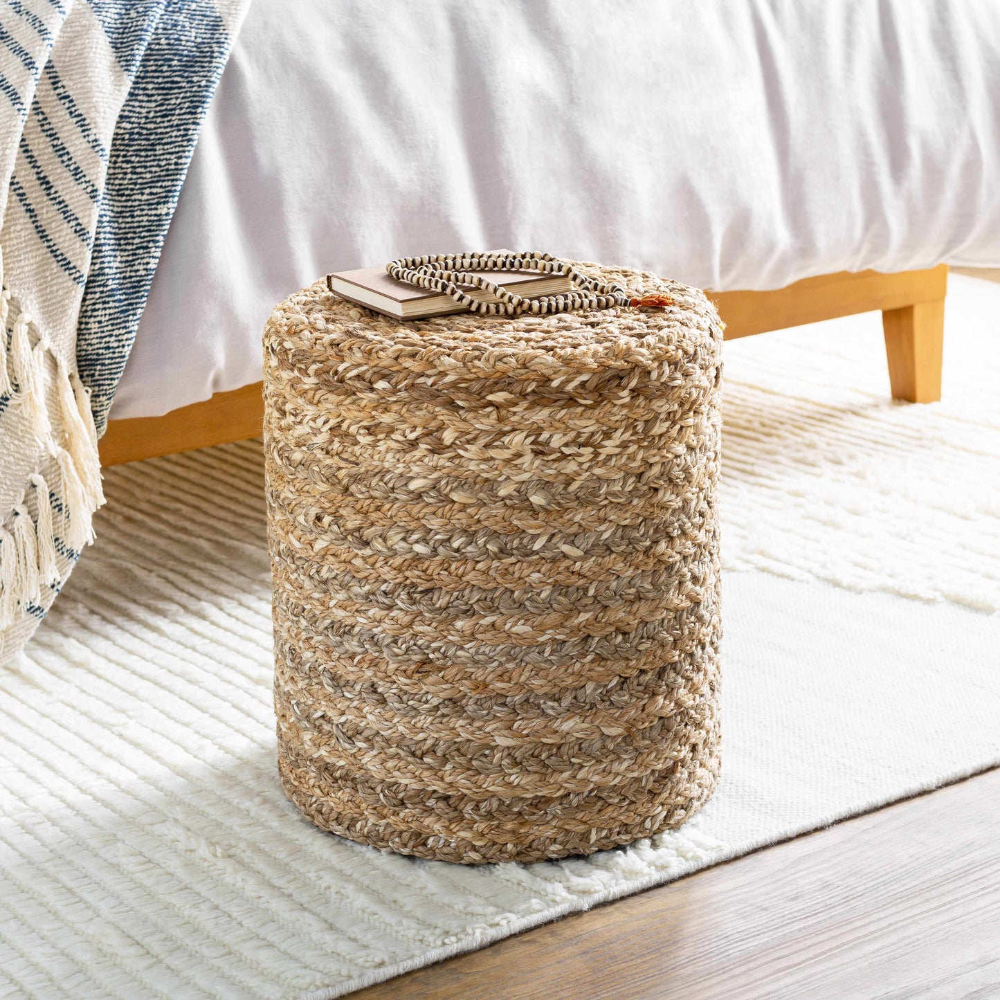 Ranskill Cotton Knitted Pouf Handwoven Accent Piece For Warm Textured Living Rooms