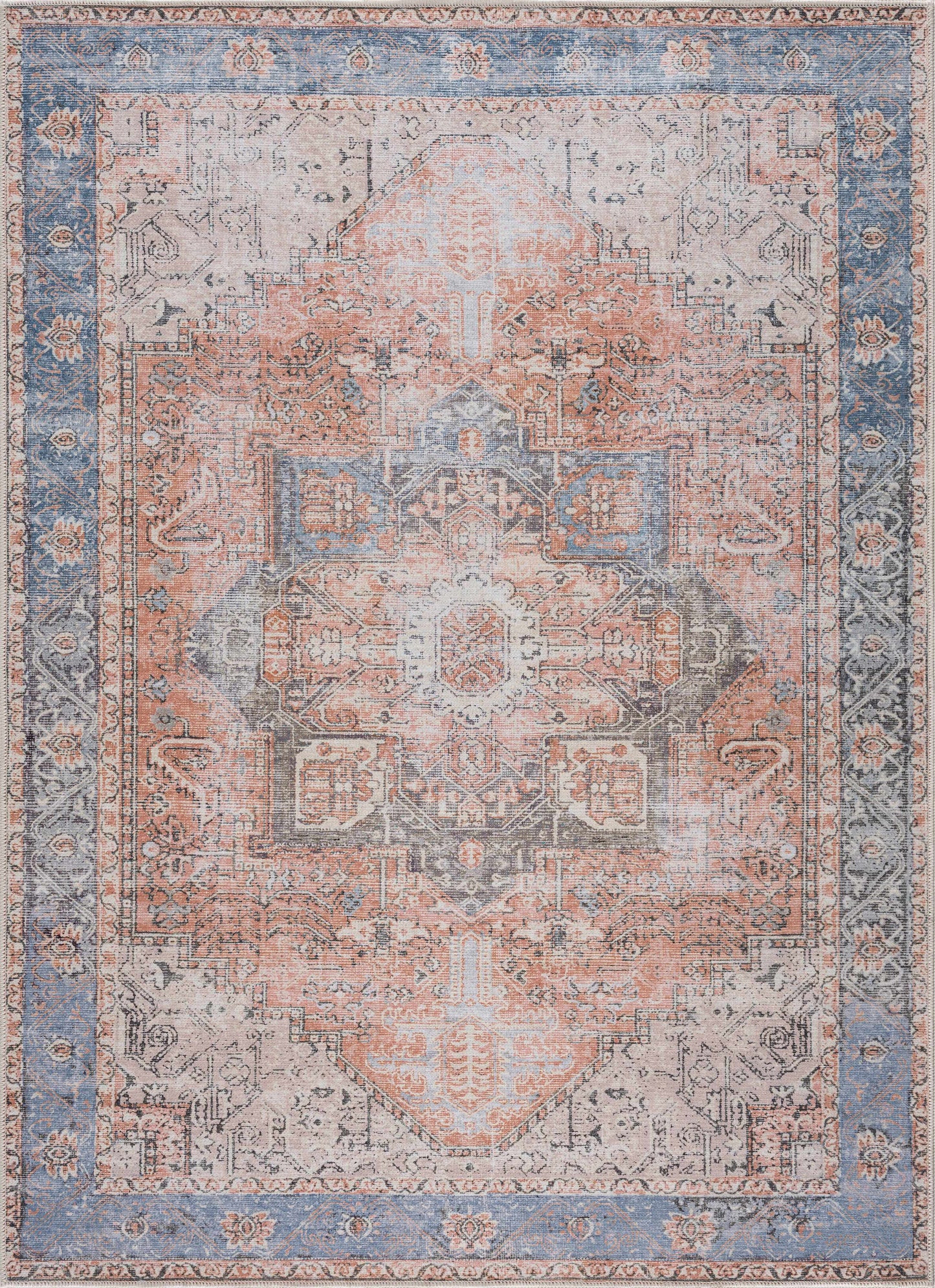 Distressed Washable Area Rug - Stylish Durable Easy to Clean