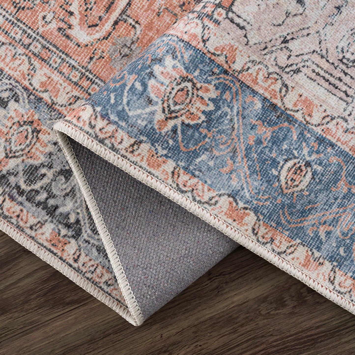 Distressed Washable Area Rug - Stylish Durable Easy to Clean