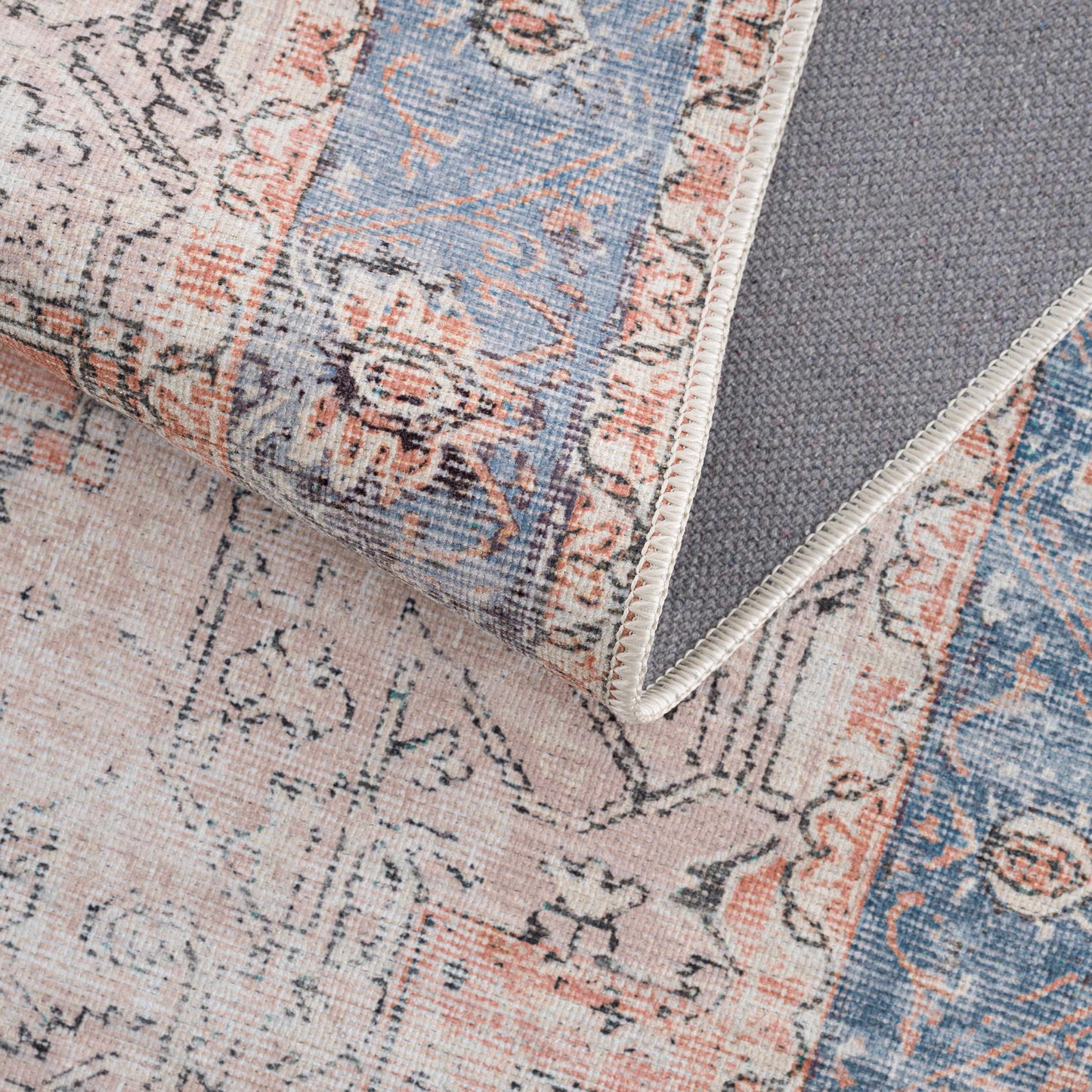 Distressed Washable Area Rug - Stylish Durable Easy to Clean