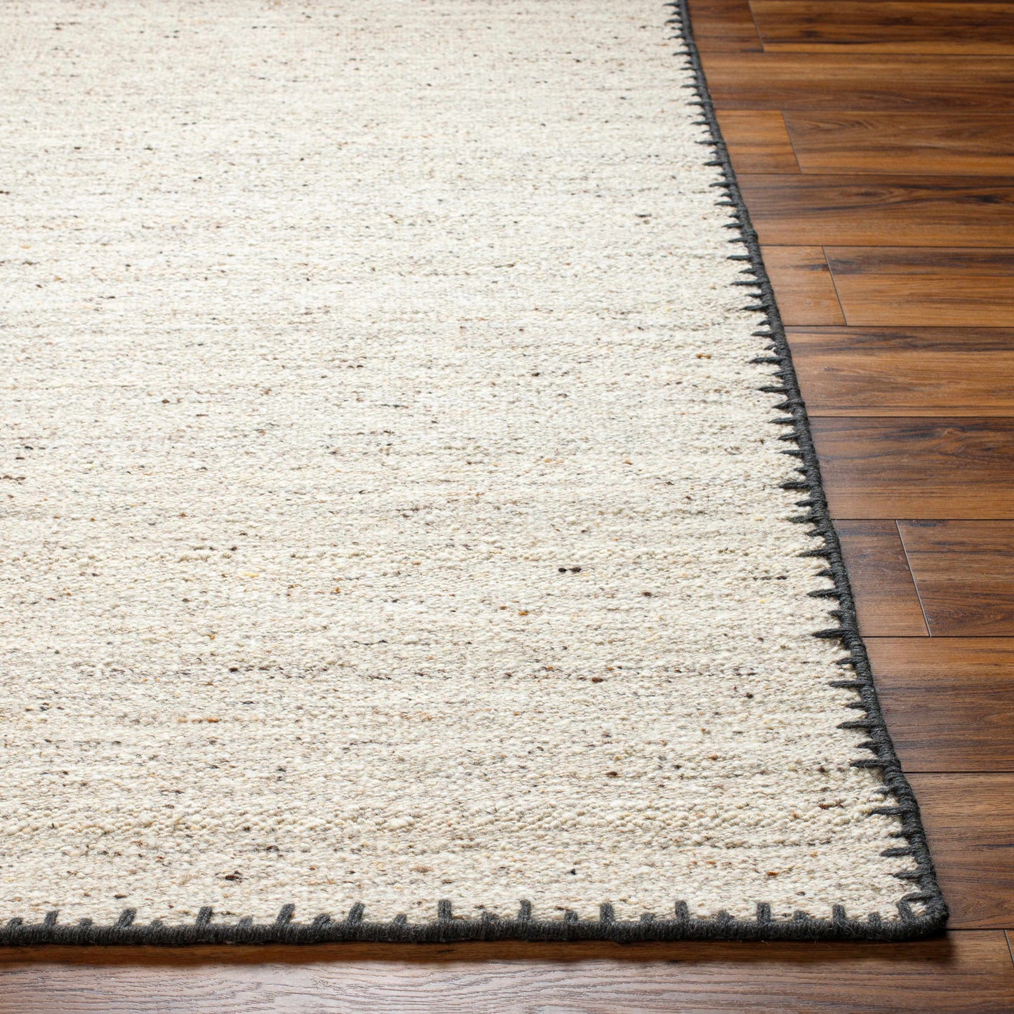 Beige Hand Woven Wool Area Rug - Elegant Cozy Floor Accent