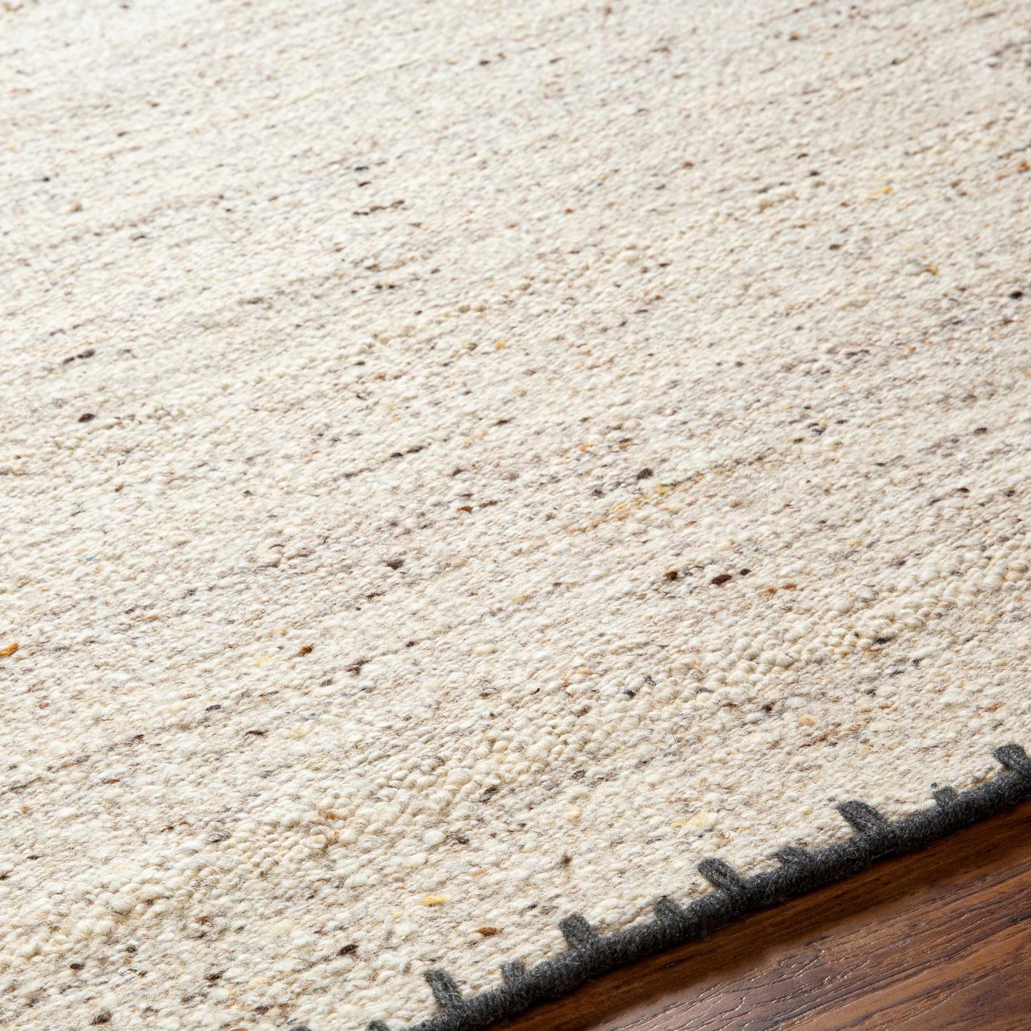 Beige Hand Woven Wool Area Rug - Elegant Cozy Floor Accent