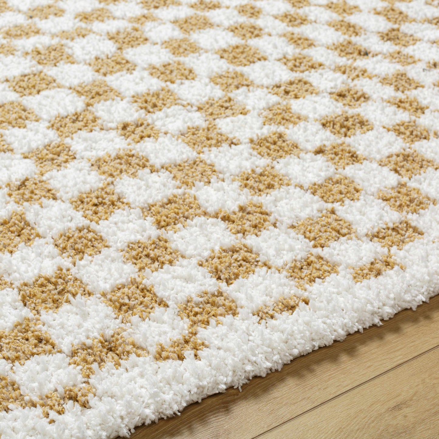 Mustard Ivory Checkered Area Rug - Stylish Home Décor Accent