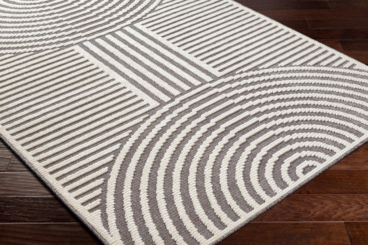 Colorful Kids Area Rug - Rainbow Washable Playroom Rug in Deron Gray