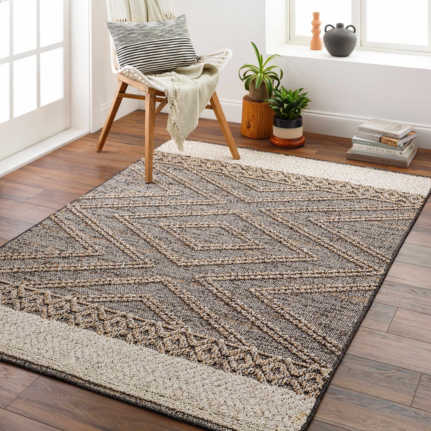 Beige and Charcoal Area Rug - Stylish Modern Home Decor