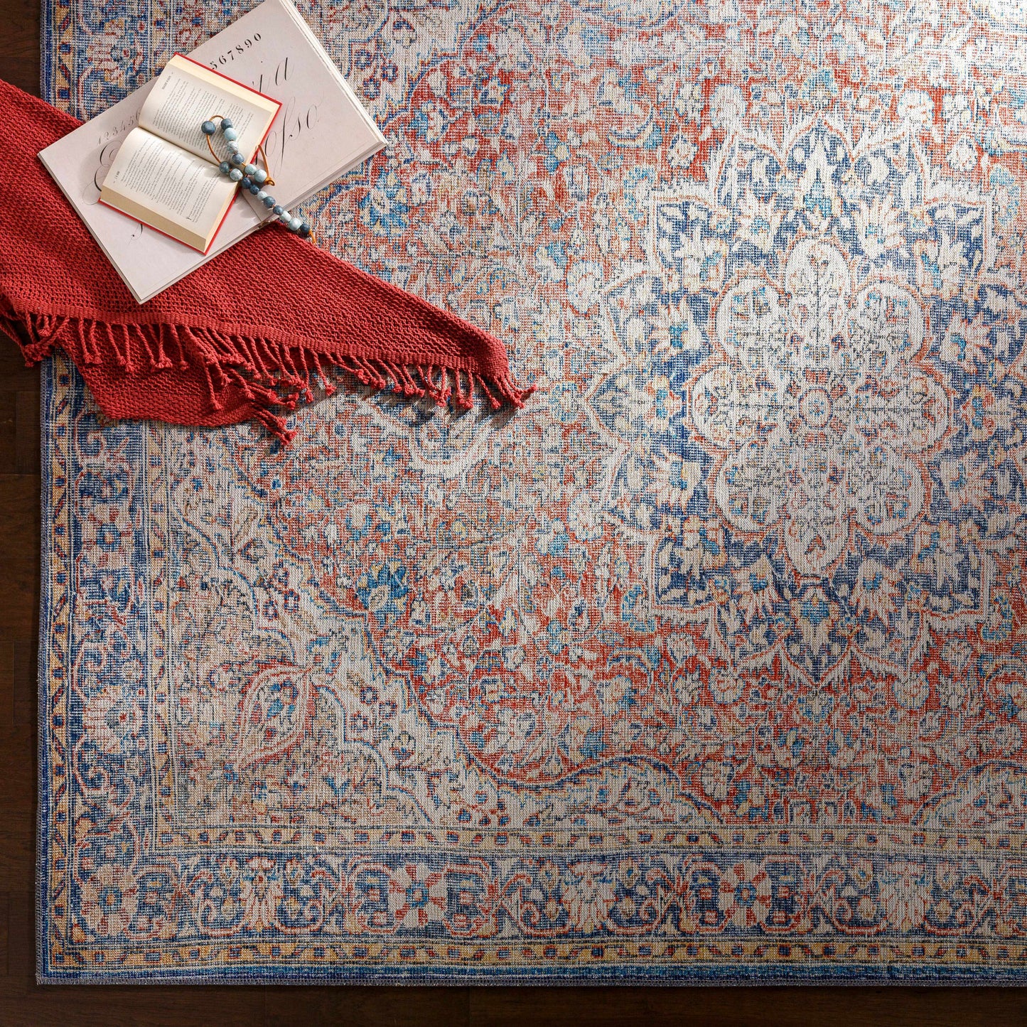 Washable Red Blue Rug - Limited Edition Home Decor