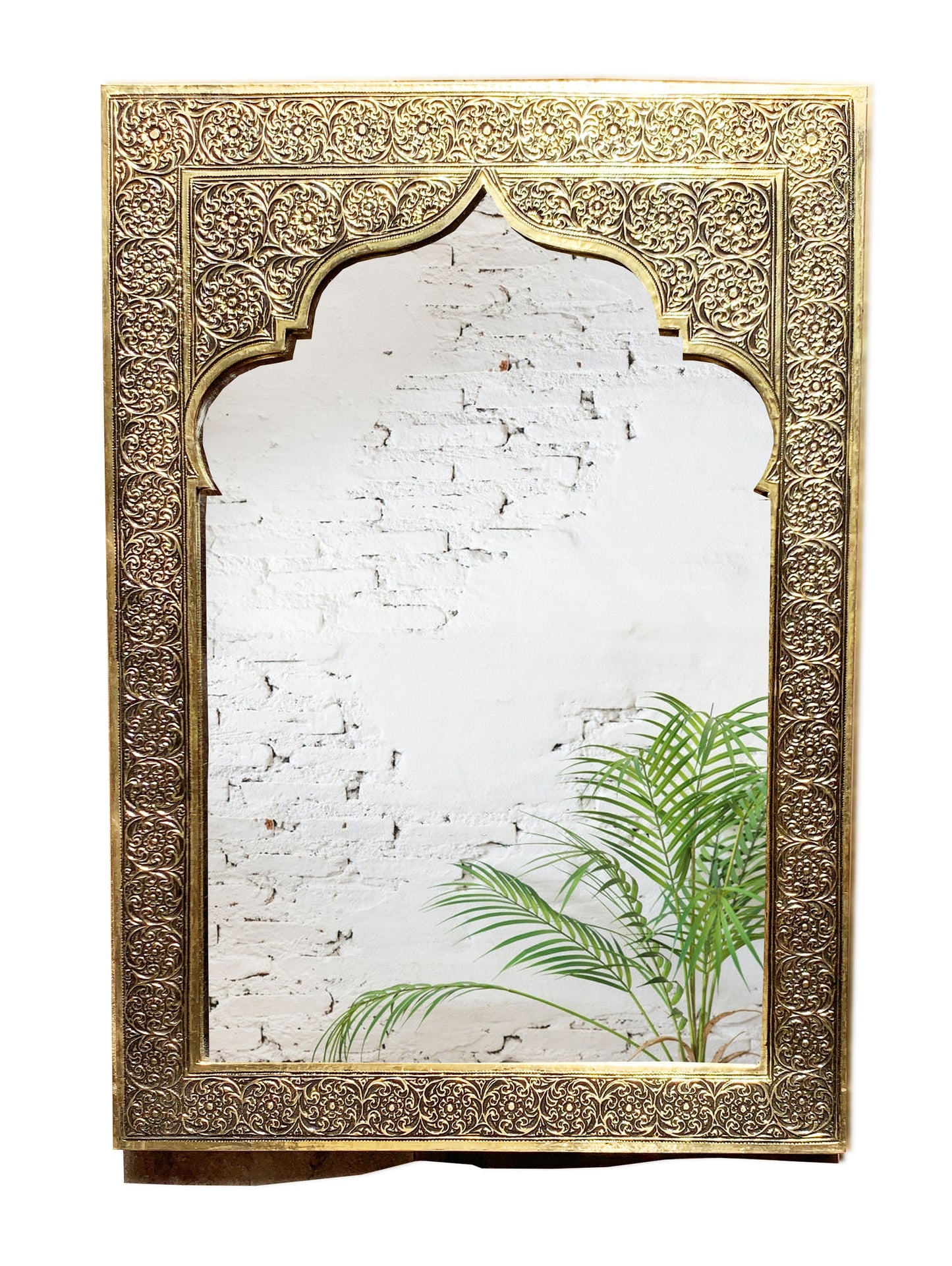 Espejo marroquí artesanal: espejo de pared de latón antiguo y dorado