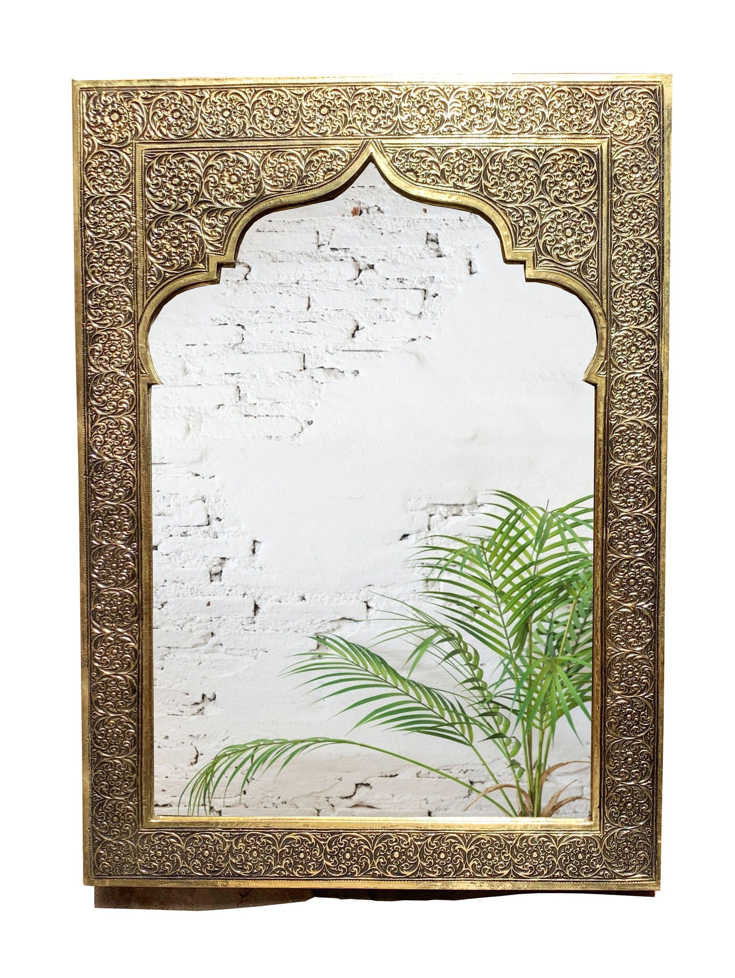 Espejo marroquí artesanal: espejo de pared de latón antiguo y dorado