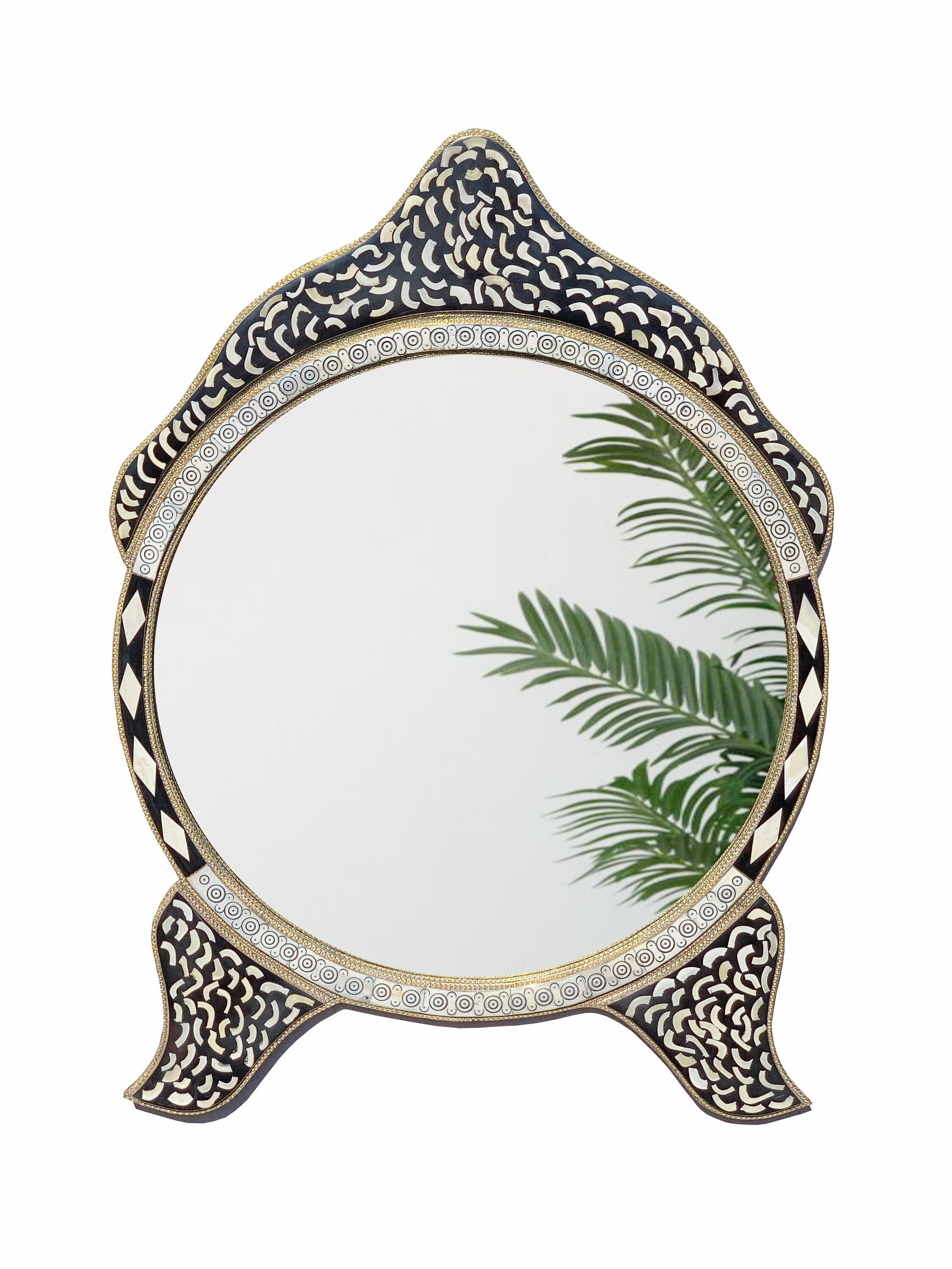 a mirror that has a plant in it