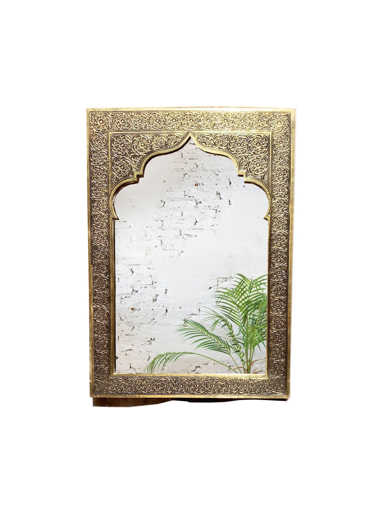 Espejo marroquí artesanal: espejo de pared de latón antiguo y dorado