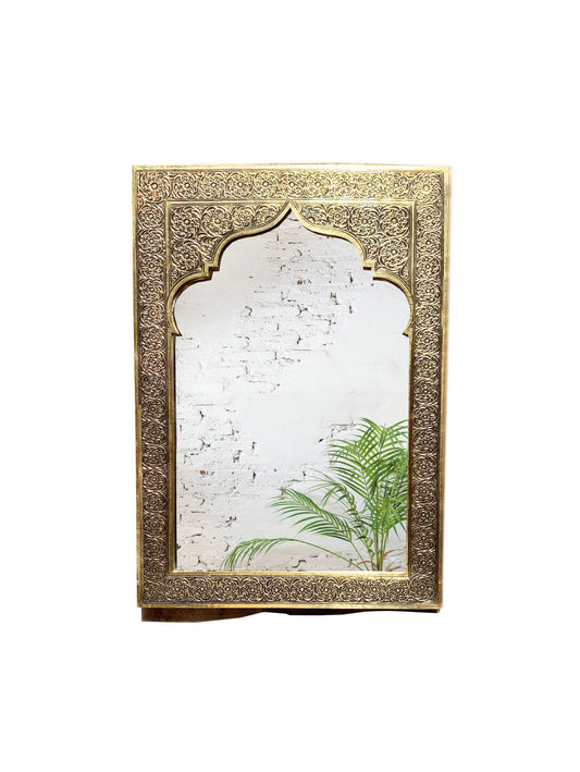Espejo marroquí artesanal: espejo de pared de latón antiguo y dorado