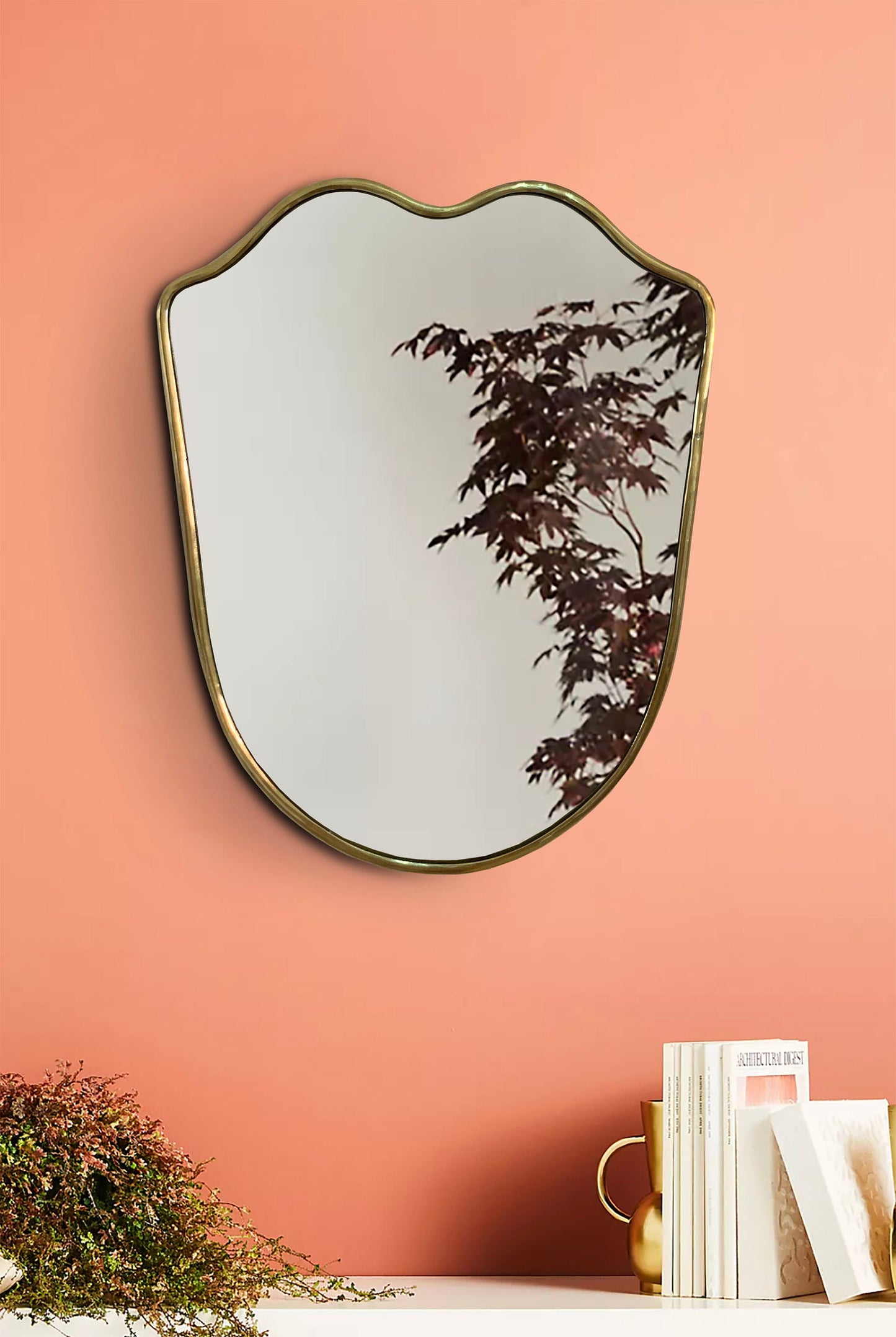 Shield Gold Brass Frame Wall Mirror