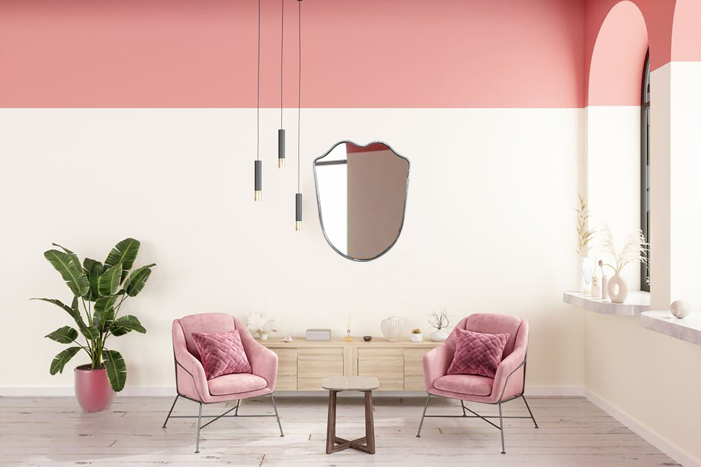 Shield Gold Brass Frame Wall Mirror