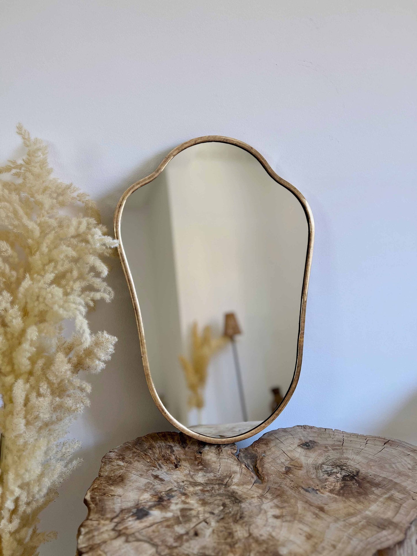 Italian Shield Form Brass Wall Mirror