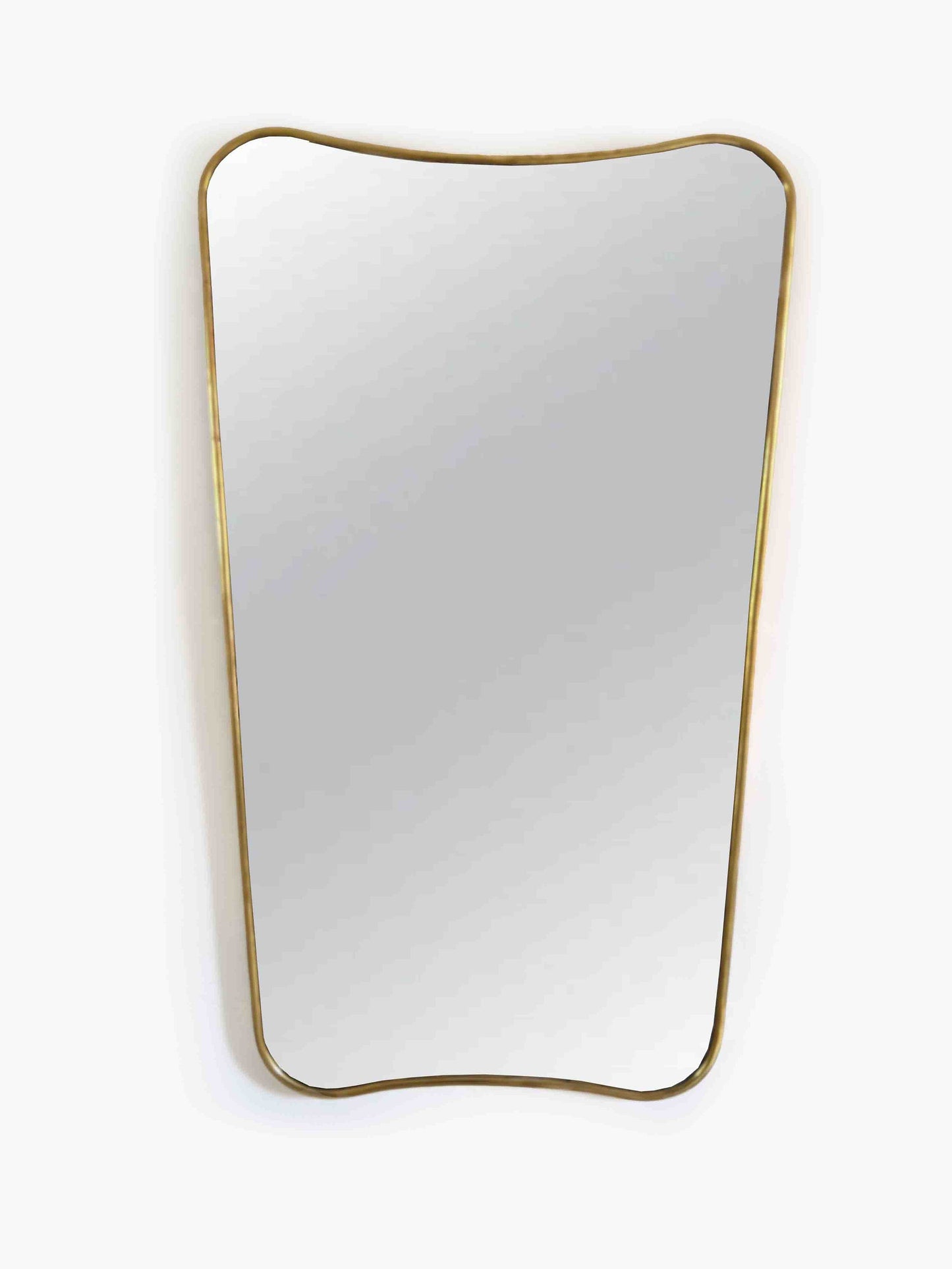Italian Curved Unlacquered Brass Mirror - Butterfly Wall Mirror
