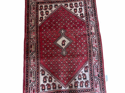Antique Handmade Wool Rug Paisley Boteh Design Tribal Area Rug Red Ivory