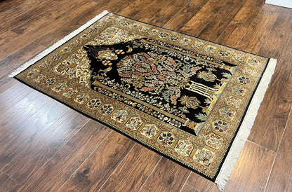 Luxury Sino Persian Silk Rug 4x6 Tree of Life Design Birds Hand Knotted Silk on Silk