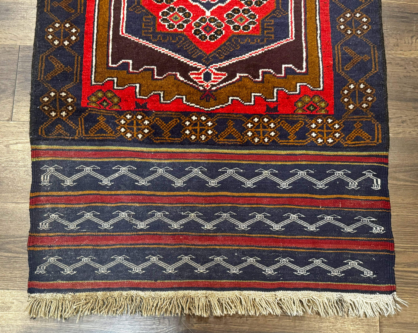 Handmade Afghan Rug 3x5 Tribal Geometric Navy Blue Wool Rustic Living Room Accent