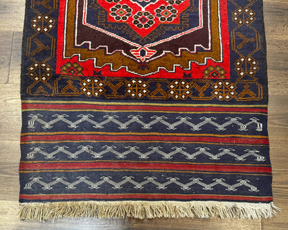 Handmade Afghan Rug 3x5 Tribal Geometric Navy Blue Wool Rustic Living Room Accent