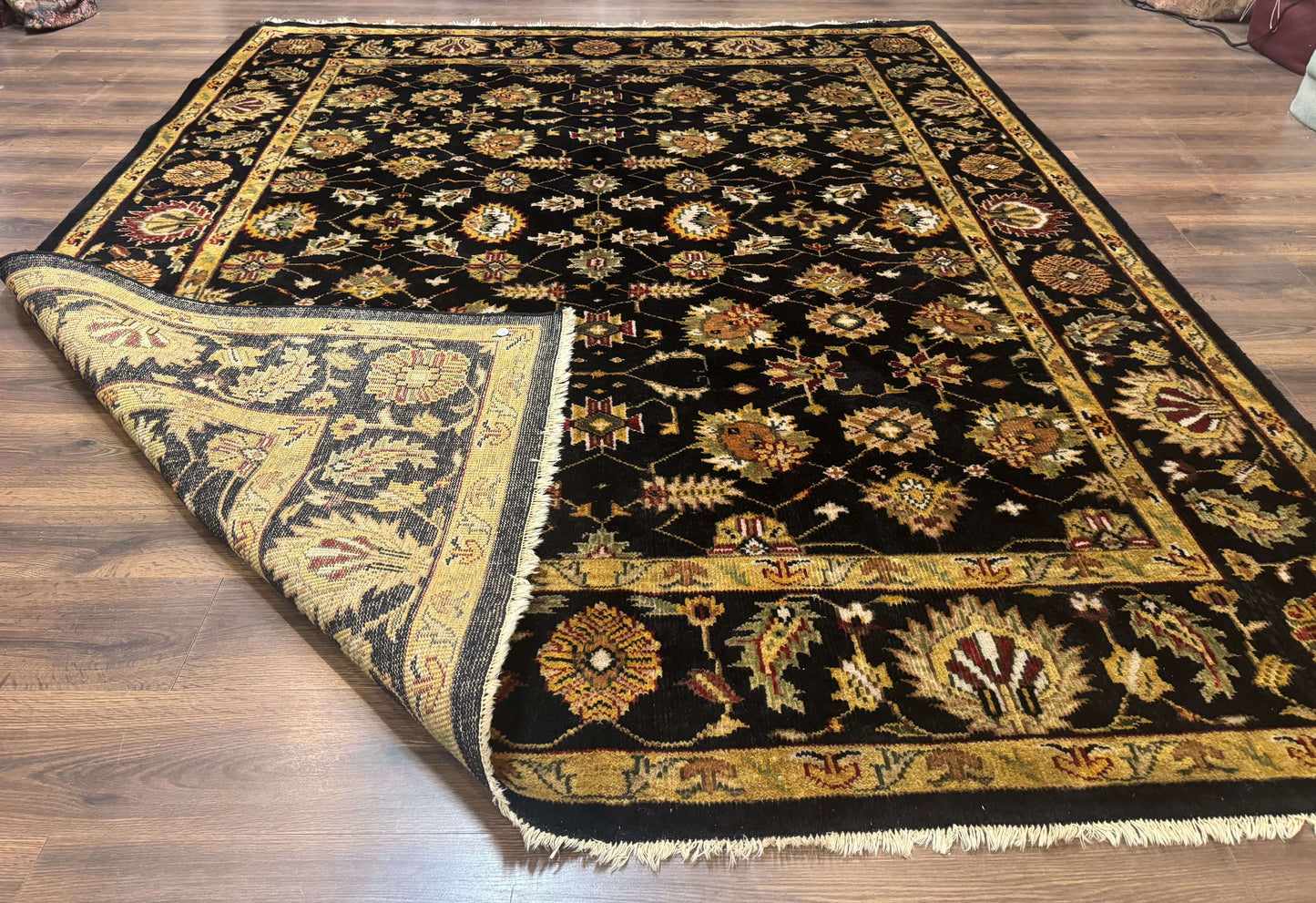 Indo Persian Mahal Rug 8x10 Hand Knotted Wool Oriental Carpet Black and Gold