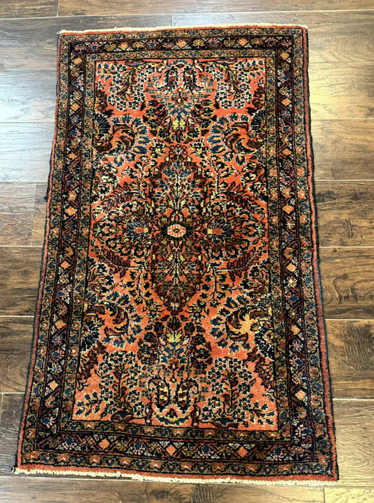 Antique Persian Lilihan Rug 2x4 Red Floral Wool Handmade Carpet