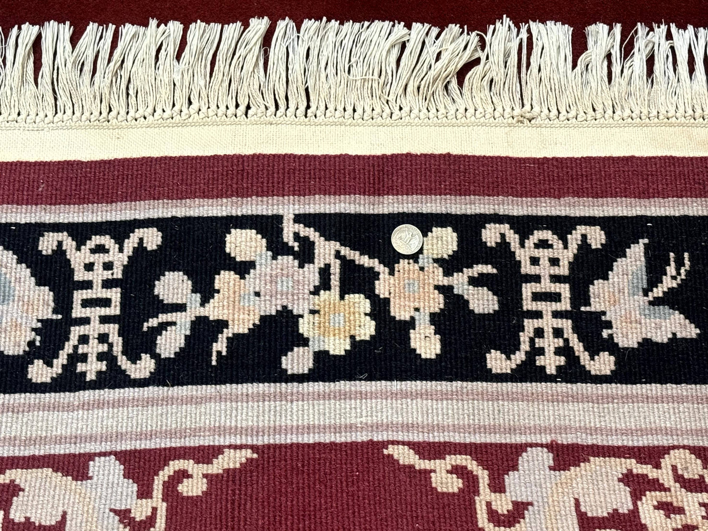 Chinese Wool Rug Handmade 4x6 Dark Red 90 Line Carving Hand Knotted