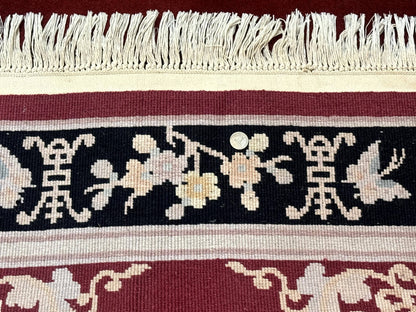 Chinese Wool Rug Handmade 4x6 Dark Red 90 Line Carving Hand Knotted