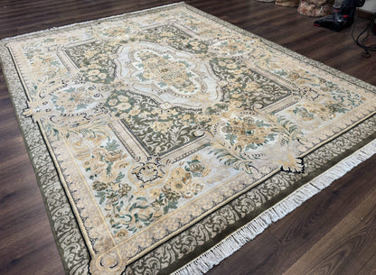 Aubusson Rug 8x10 Hand Knotted Wool Floral Savonnerie Design