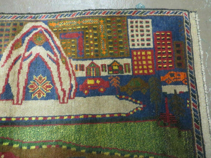 Vintage Afghan Balouch Tribal Wool Pictorial Rug 3x5 Handmade