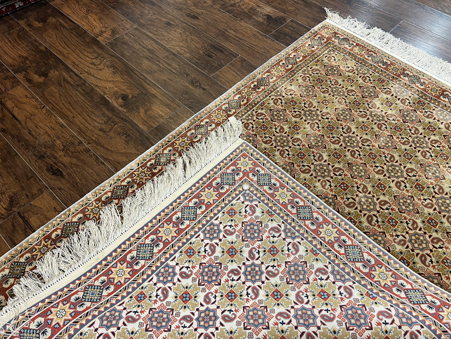 Turkish Kayseri Silk Rug 4x6 Hand Knotted Handmade Vintage Allover Pattern Cream