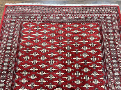 Pakistani Turkoman Bokhara Rug 6x9, Fine Wool Vintage Hand Knotted Handmade Yamud Oriental Carpet 6 x 9, Red Turkoman Rug, Tribal Rug