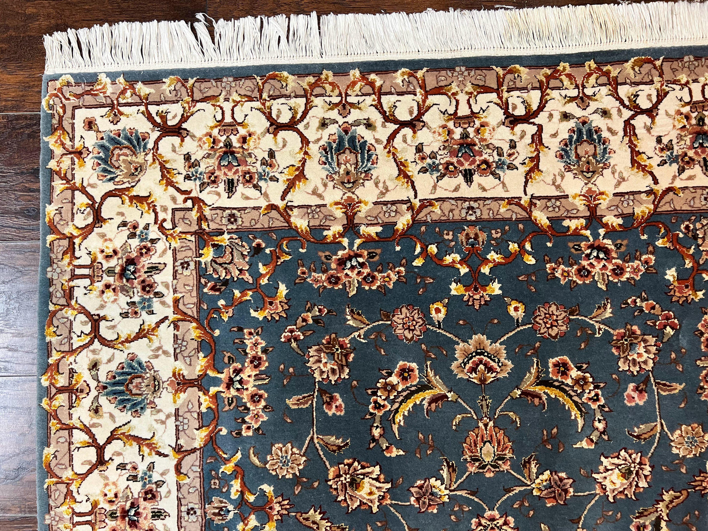 Sino Persian Rug 4x6, Very Fine Oriental Carpet, Handmade Rug 4 x 6, Floral Allover Vintage Traditional Wool & Silk Highlights, 200 KPSI