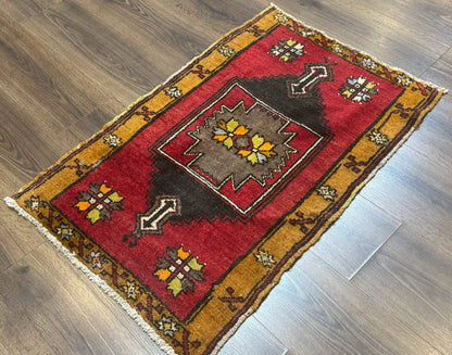 Turkish Yastik Rug 2x3 Geometric Medallion Hand Knotted Wool Red