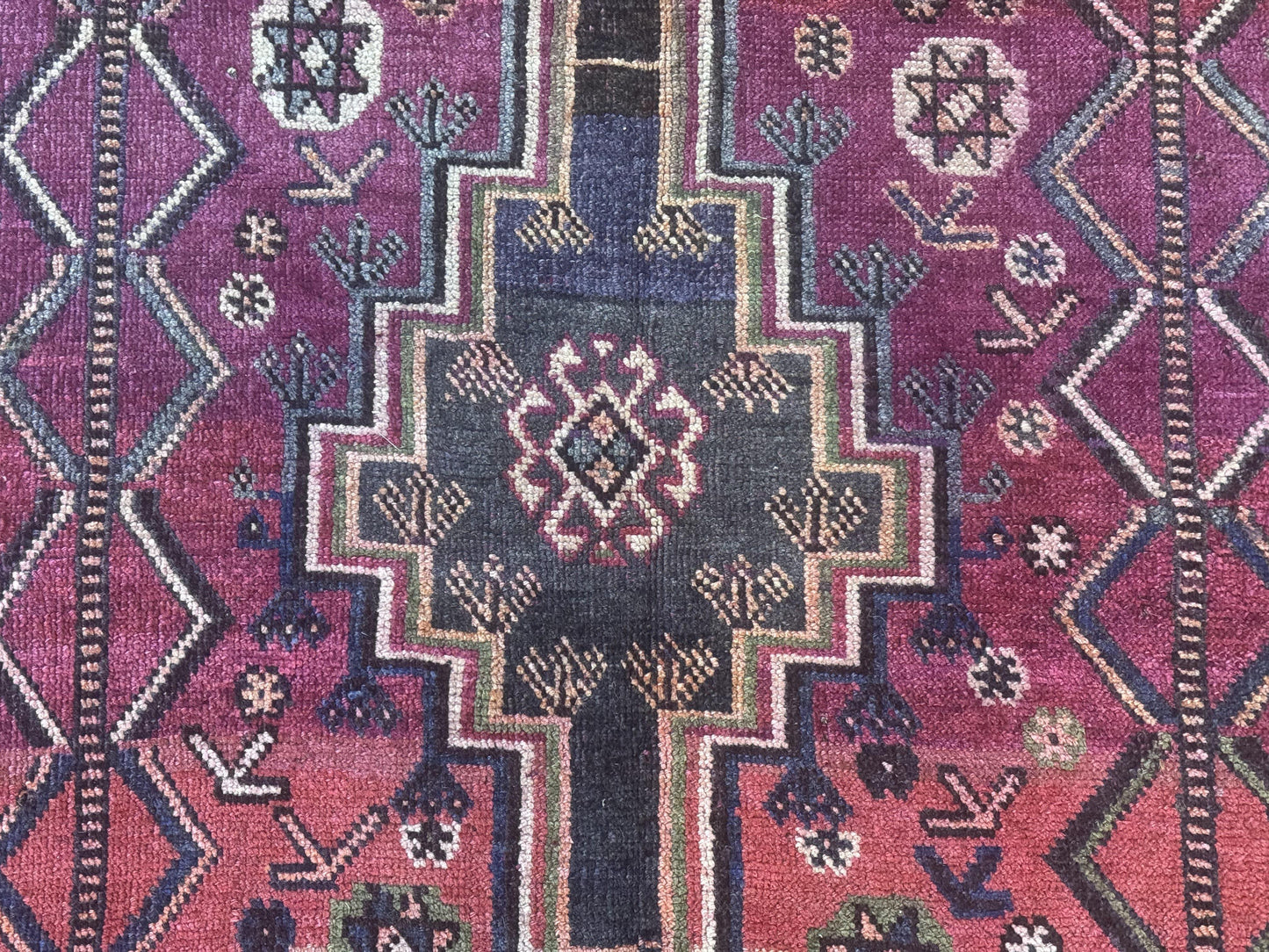 Persian Tribal Shiraz Rug 5x8, Geometric, Raspberry Red and Charcoal, Antique Persian Carpet