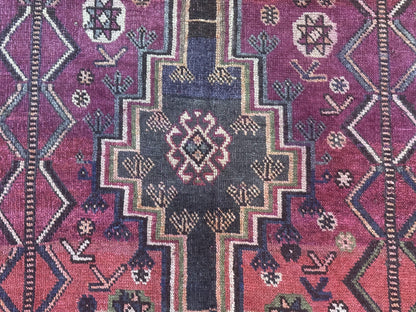 Persian Tribal Shiraz Rug 5x8, Geometric, Raspberry Red and Charcoal, Antique Persian Carpet