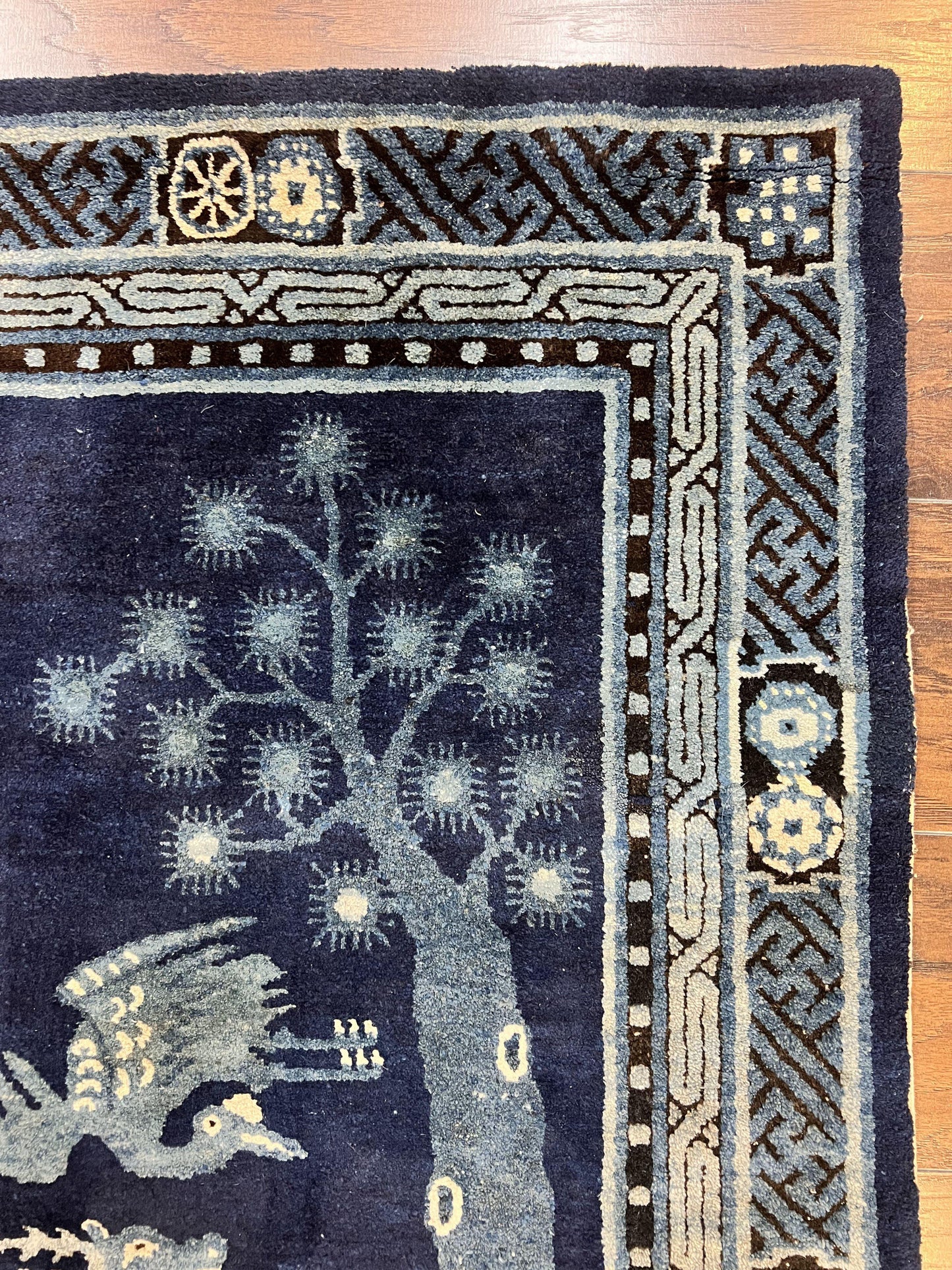 Antique Chinese Peking Rug 3x5 Handmade Wool Oriental Carpet With Deer And Birds