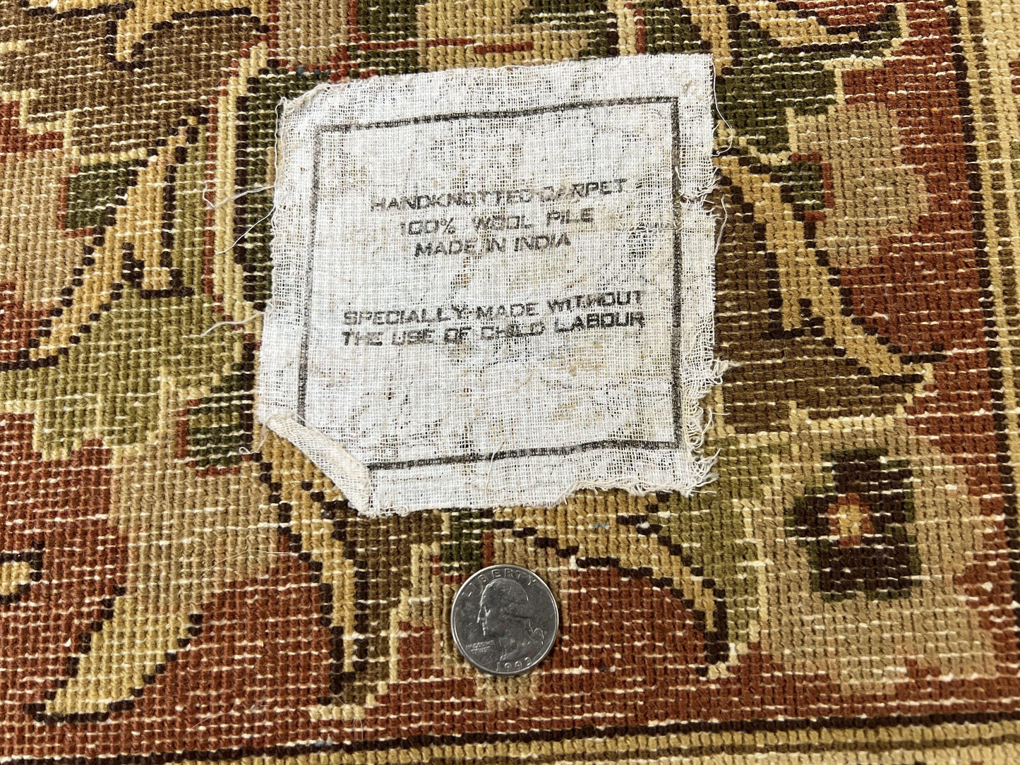 Large Indian Rug 10x14, Hand Knotted Indo Persian Gandehar Oriental Carpet, Vintage Wool Rug 10 x 14 ft Cream Red Floral Allover Traditional