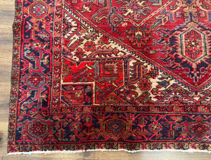 Persian Heriz Rug 7x10, Geometric Pattern, Red Ivory Navy Blue