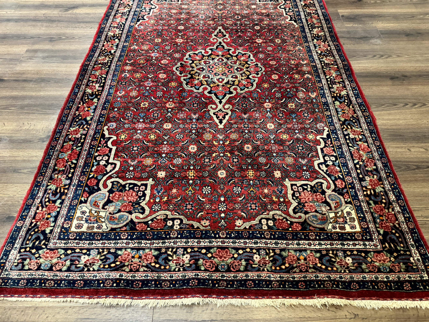 Antique Persian Rug 5x7, Red, Fine 260 KPSI, Bidjar Carpet