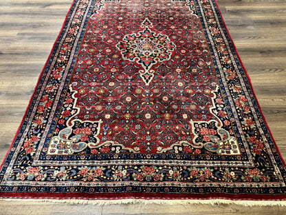 Antique Persian Rug 5x7, Red, Fine 260 KPSI, Bidjar Carpet