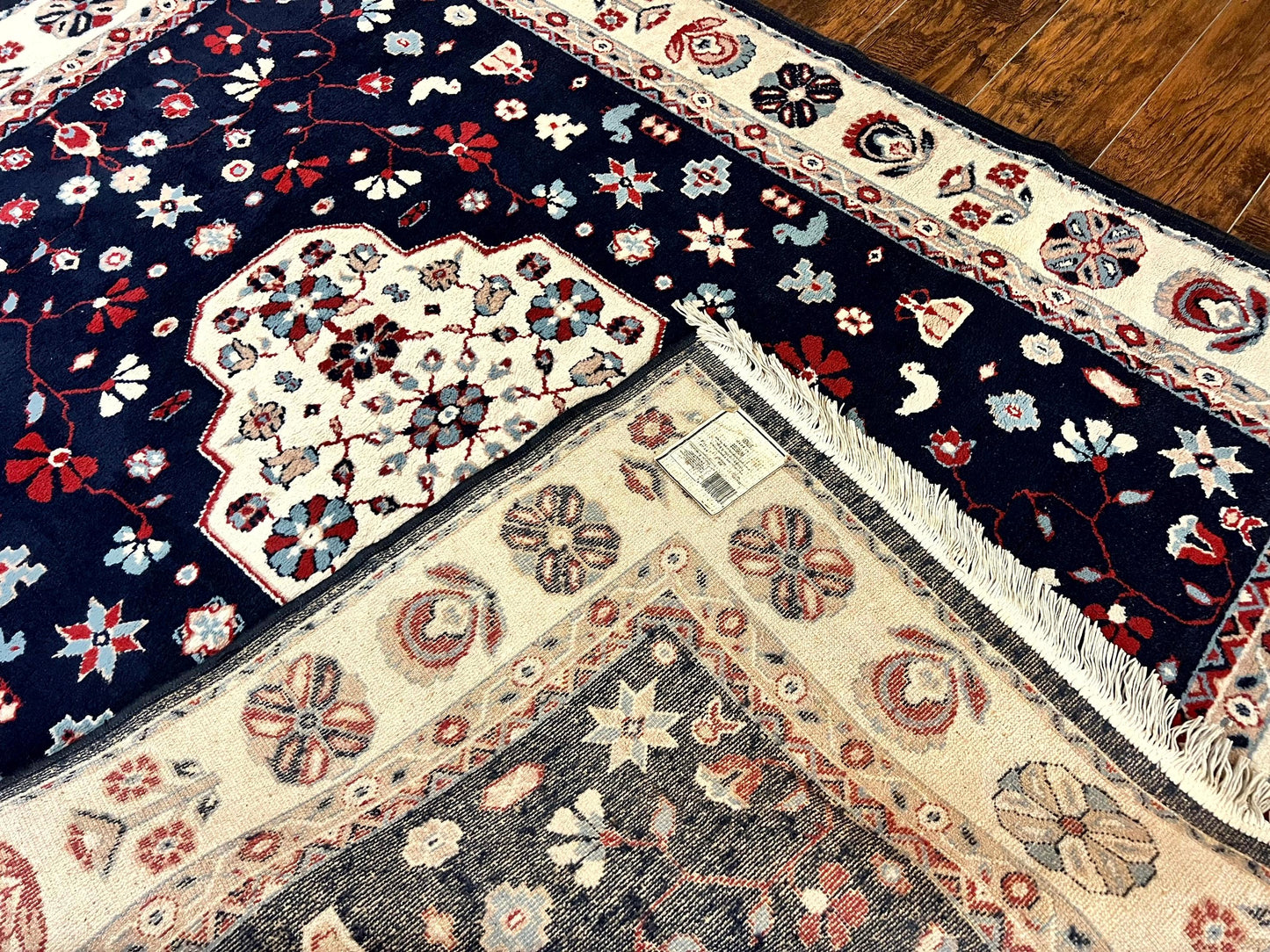 Power Loomed Rug Belgium 5.6 x 7 Navy Ivory Heriz Vintage Oriental Carpet