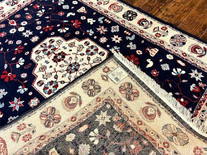 Power Loomed Rug Belgium 5.6 x 7 Navy Ivory Heriz Vintage Oriental Carpet