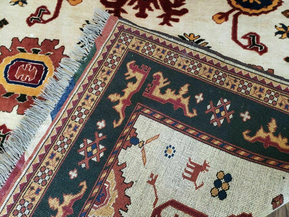 Vintage 1970s Turkish Kazak Wool Rug Hand Knotted Boho Bohemian Floor Decor