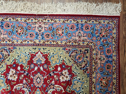 Semi Antique Persian Isfahan Rug, Kork Wool on Silk Foundation, Red & Blue, Top Quality, 3'6" x 5' 6"