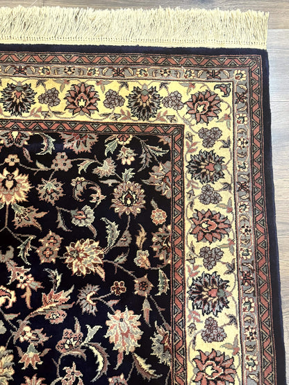 Sino Persian Rug 4x6 Navy Blue Cream Floral Oriental Carpet Handmade Wool