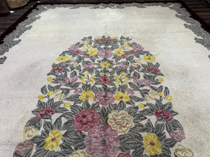 Palace Size American Hooked Rug 11x20 Aubusson Style Ivory