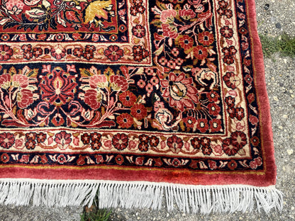 Large Antique Persian Sarouk Rug 11x18, Red, Floral Allover, Palace Size Wool Handmade Carpet