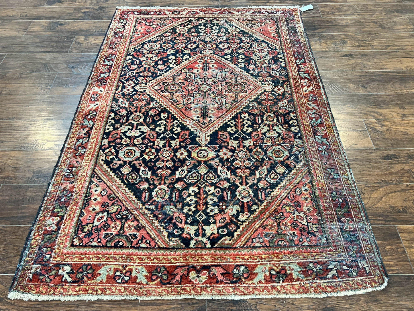 Persian Mahal Rug Antique Hand Knotted Wool Geometric Medallion 4x7