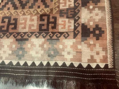 Antique Persian Kilim Rug 9x12 Zarand Handwoven Wool Zigzag Pattern In Earth Tones