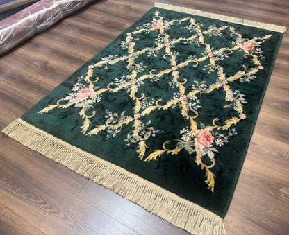Karastan Garden of Eden Rug 4x6 Green Savonnerie Vintage Carpet